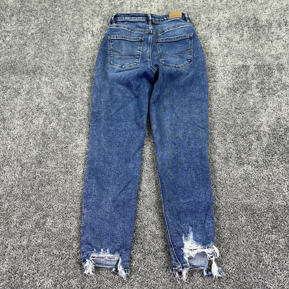 American Eagle Jeans Womens 2 Blue Highest Rise Mom Distressed Stretch Denim - Picture 2 of 9